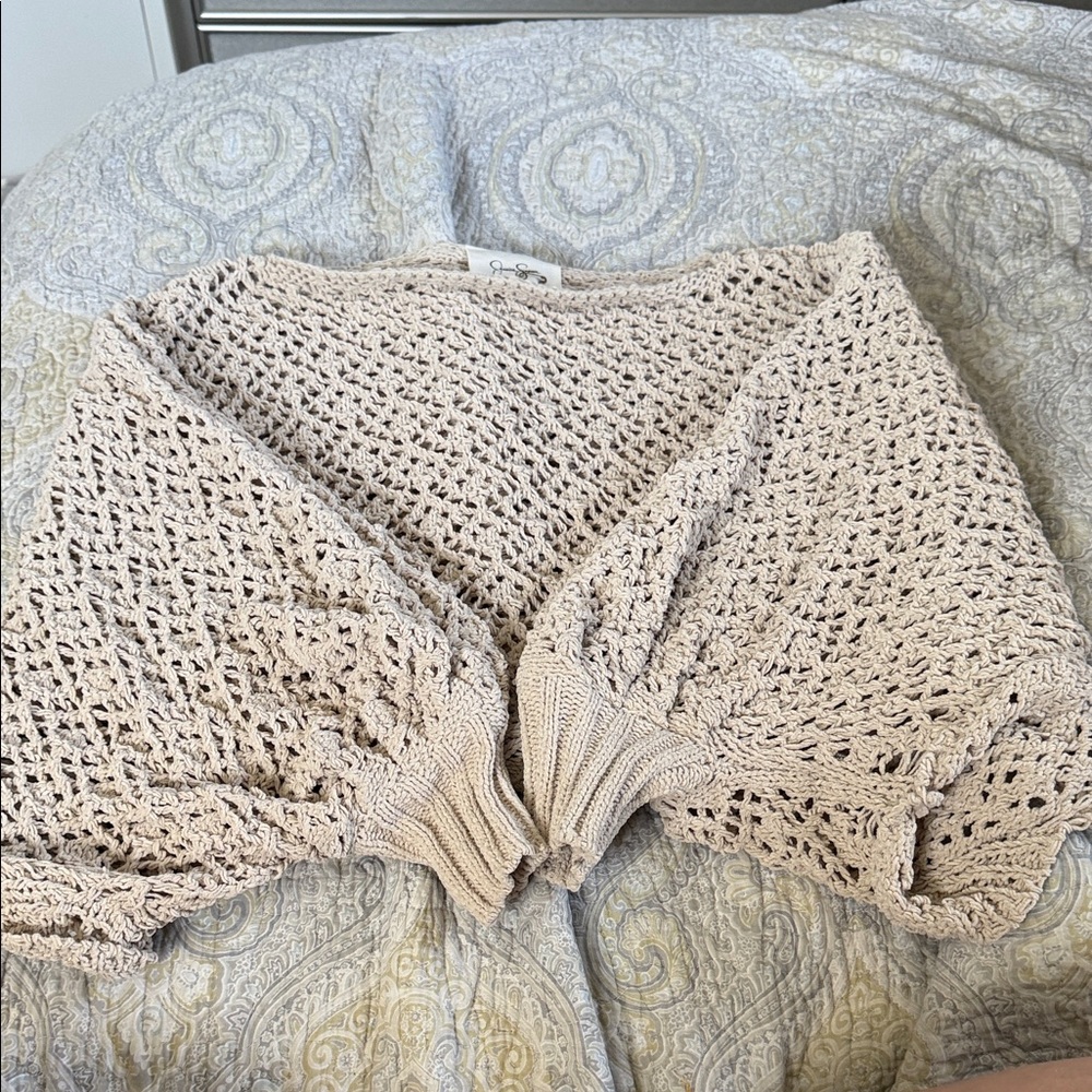 Jessica Simpson Open-Knit Cream Crochet Sweater